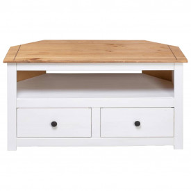 Comodă TV de colț alb 93x55x49 cm lemn masiv pin gama Panama - Img 5