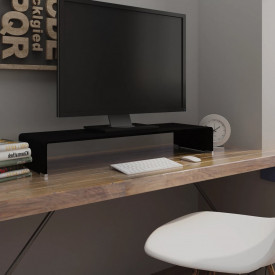 Comodă TV/Suport monitor sticlă, 90 x 30 x 13 cm, negru