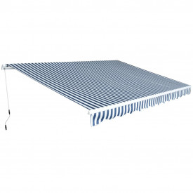 Copertină pliabilă cu acționare manuală, 450 cm, albastru/alb