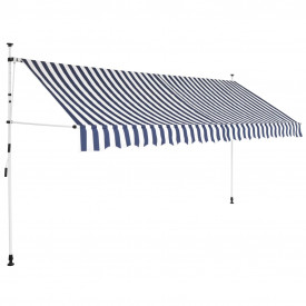 Copertină retractabilă manual, 350 cm, dungi albastru și alb