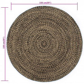 Covor manual, negru și natural, 150 cm, iută - Img 5