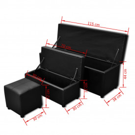 Cufăr din Piele Artificială Negru cu Scăunel Set 3 buc - Img 8