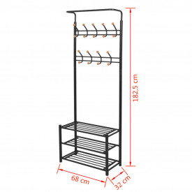 Cuier cu rafturi pentru pantofi, 68 x 32 x 182,5 cm, negru - Img 4
