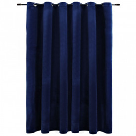 Draperie opacă albastru închis 290x245cm catifea inele metalice
