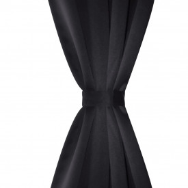 Draperii blackout 2 bucăți 135 x 245 cm cu inele metalice Negru - Img 3