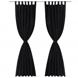 Draperii micro-satin cu bride, 140 x 175 cm, negru, 2 buc. - Img 2