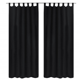 Draperii micro-satin cu bride, 2 buc, 140 x 245 cm, negru