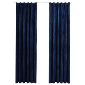 Draperii opace cu cârlige, 2 buc, albastru, 140x175 cm, catifea - Img 1