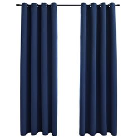 Draperii opace cu inele metalice, 2 buc, albastru, 140 x 245 cm