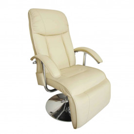 Fotoliu de masaj electric, piele artificială, alb crem