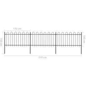 Gard de grădină cu vârf curbat, negru, 5,1 x 1 m, oțel - Img 5