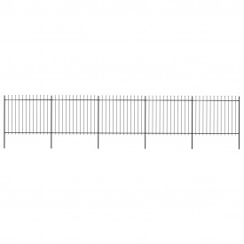 Gard de grădină cu vârf suliță, negru, 8,5 x 1,5 m, oțel