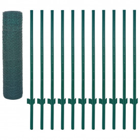 Gard din plasă de sârmă cu stâlpi, verde, 25 x 0,5 m, oțel - Img 3