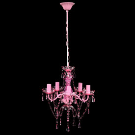 Lustră roz de cristal artificial cu 5 becuri - Img 2