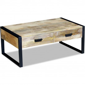 Masă cafea cu 2 sertare din lemn solid de mango, 100x60x40 cm - Img 4