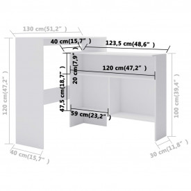 Masă de bar cu 2 blaturi, alb, 130x40x120 cm - Img 11