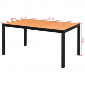 Masă de grădină din lemn compozit, aluminiu, 150x90x74 cm, maro - Img 3