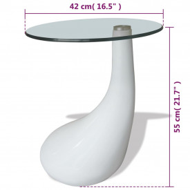Măsuță de cafea cu blat rotund din sticlă, alb lucios - Img 6