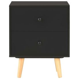 Noptiere, 2 buc., negru, 40 x 30 x 50 cm, lemn masiv de pin - Img 3
