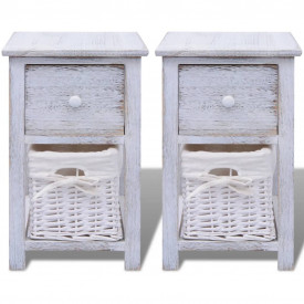 Noptiere shabby chic din lemn, 2 buc, alb - Img 3