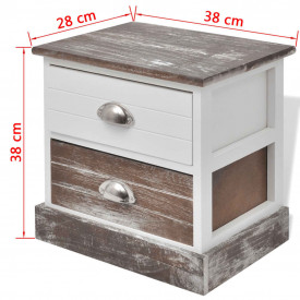 Noptiere shabby chic din lemn, 2 buc, maro și alb - Img 8