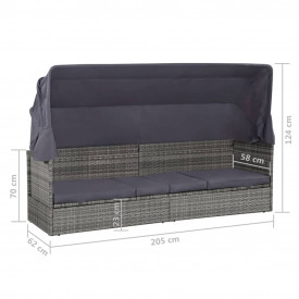 Pat de exterior cu baldachin, poliratan, 205x62x124 cm, gri - Img 8