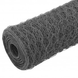Plasă de sârmă, gri, 25 x 1 m, oțel cu înveliș PVC, hexagonal - Img 2