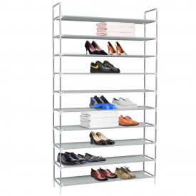 Raft încălțăminte 10 etajere, metal și textil nețesut, argintiu - Img 3