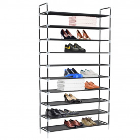 Raft pantofi 10 etajere, Metal și material textil nețesut Negru - Img 2