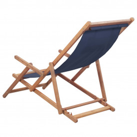 Scaun de plajă pliabil, albastru, textil și cadru din lemn - Img 3