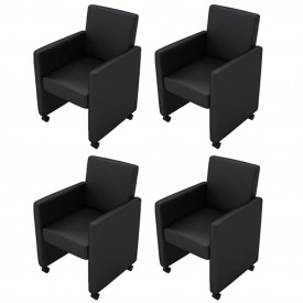 Scaune de bucătărie, 4 buc., piele artificială, negru