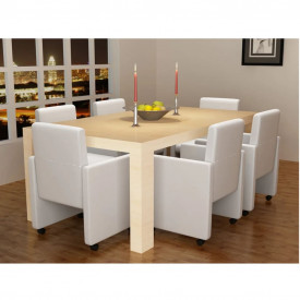 Scaune de bucătărie, 6 buc., piele artificială, alb