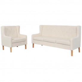Set de canapele, 2 piese, material textil, alb crem