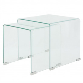 Set de masă din sticlă securit transparentă, stivuibil, 2 piese