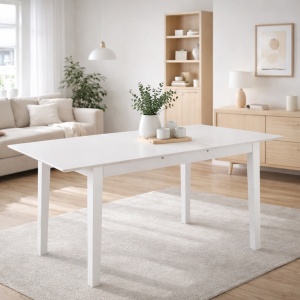 Set masa living extensibila Miami, MDF, lemn masiv, 120 150 x 80 x 73.8 cm si 6 scaune Vienna, tapitat stofa, 94x49x40 cm, alb gri - Img 3