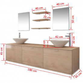 Set mobilier baie 10 piese cu chiuvete și robinete incluse, Bej - Img 11