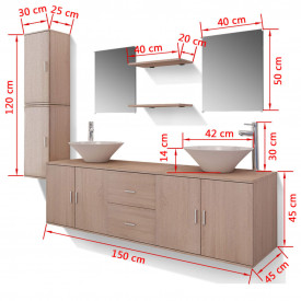 Set mobilier baie 11 piese cu chiuvete și robinete incluse, Bej - Img 12