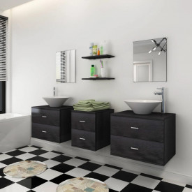 Set mobilier baie 9 piese cu chiuvete și robinete incluse, Negru - Img 3