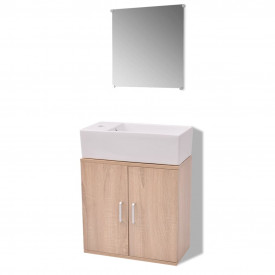 Set mobilier baie format din 3 piese cu chiuvetă inclusă, Bej - Img 2