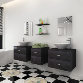 Set mobilier baie format din 7 piese cu chiuvete incluse, Negru - Img 3
