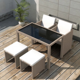 Set mobilier de exterior 11 piese, poliratan, gri/bej