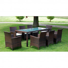 Set mobilier de exterior, 17 piese, poliratan, maro