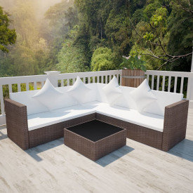 Set mobilier de exterior, 17 piese, poliratan, maro