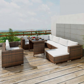 Set mobilier de exterior 28 piese, maro, poliratan