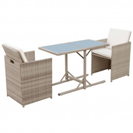Set mobilier de exterior 7 piese, poliratan, gri/bej - Img 2