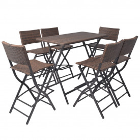 Set mobilier de exterior 7 piese, poliratan, maro - Img 2
