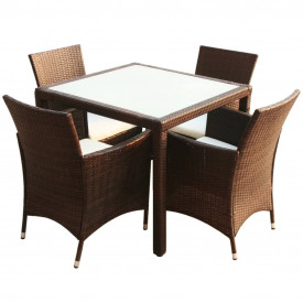 Set mobilier de exterior, 9 piese, poliratan, maro - Img 2