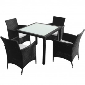Set mobilier de exterior, 9 piese, poliratan, negru - Img 2