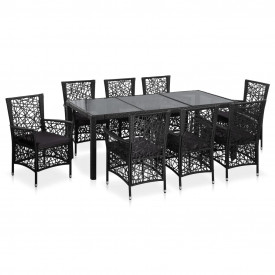 Set mobilier de exterior, 9 piese, poliratan, negru
