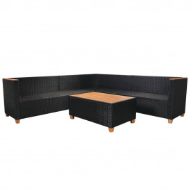 Set mobilier de grădină 25 piese, poliratan și blat WPC, negru - Img 6